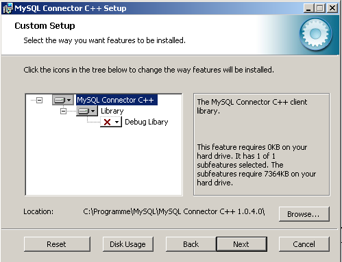 Windows Installer Custom Setup
          Screen