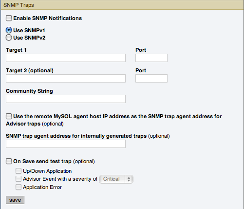 MySQL Enterprise Dashboard Settings: SNMP
              Traps